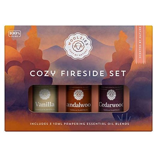 Woolzies 100% Pure & Natural Top 3 Cozy Fireside Essential Oil Set | Premium Oils incl. Cedarwood Vanilla & Sandalwood | Therapeutic Grade Aromatherapy Oils | Great Scent for Spa/Home