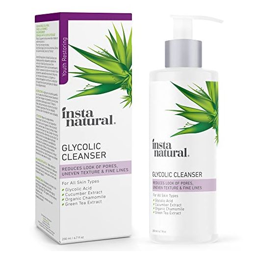 InstaNatural Glycolic Acid Face Cleanser, Anti Aging Face Wash, Pore Minimizer and Exfoliating Face Wash for Hyperpigmentation and Acne, With Vitamin E and Lactic Acid