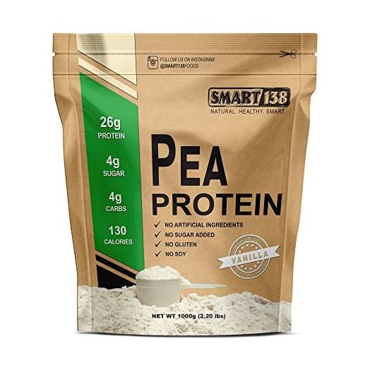 Smart138 Vanilla Pea Protein, Ultra-Fine Powder, Vegan, Gluten-Free, Soy-Free, Dairy-Free, Non-GMO, USA/Canada, Keto (Low Carb), Natural BCAAs (1000g / 2.2lbs, Vanilla)