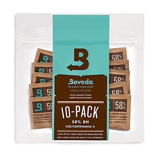 Boveda 58% Humidity Control Packets - 2 Way Humidity Control Packs- Size 8 - 10 Count Resealable Bag - Humidity Control Accessories - Bulk Humidity Packs - Relative Humidity Packs - Humidity Control Packet