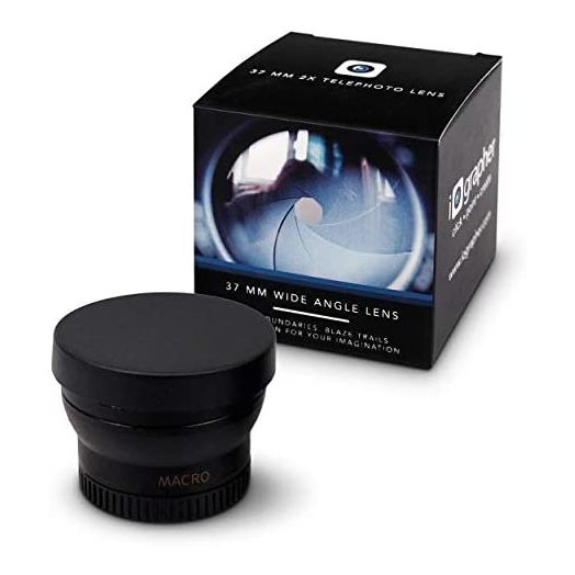 iOgrapher 37mm Wide Angle & Macro Lens Kit - Lens Attachment for Smartphone & Tablet Upgrade to Professional Camera for Photography for Photo Shoots & Video Recording with Lens Cap & Leather Case Bag