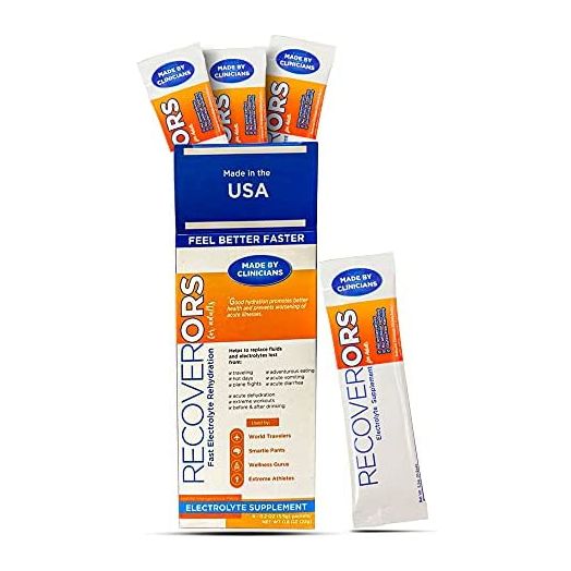 RecoverORS 8 in 1 Electrolyte Powder & Advanced Vitamin C Defense Hydration Pack, Dual Keto Food Friendly & Potassium Supplement Booster, Adult Low Carb Oral Rehydration Solution Drink Mix (4-Pack)