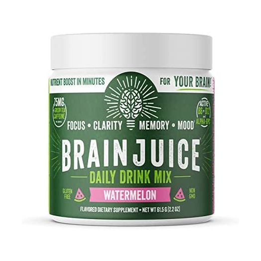 BrainJuice Daily BrainPower Mix | Watermelon - Premium Nootropic Supplement | Naturally Supports Improved Energy, Focus, Memory, & Mood | Alpha GPC, Organic Green Tea Extract, L-Theanine