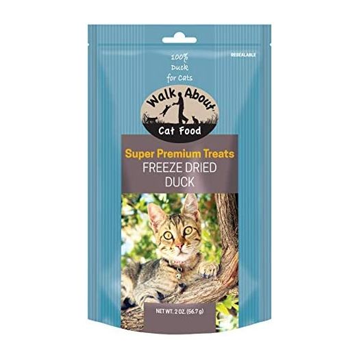 Walk About Pet, WA20004, Super Premium Cat Treats, Grain-Free, Gluten-Free, Single Source Protein, Freeze-Dried Duck, Resealable Pouch, 2-Ounces