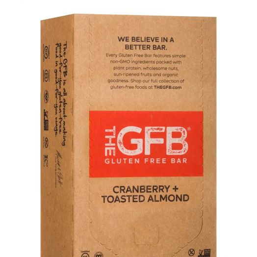 The GFB: Gluten Free Bar Cranberry Toasted Almond Protein Bar - Box of 12 Bars (2.05 oz / 58 Grams each)