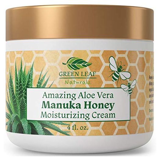 Manuka Honey Cream for Natural Moisturizing, Soothing, Anti-Aging with Aloe Vera - Facial Moisturizer for Dry Skin to Oily Skin, Acne & Blackheads - Organic Ingredients (4oz) by Green Leaf Naturals
