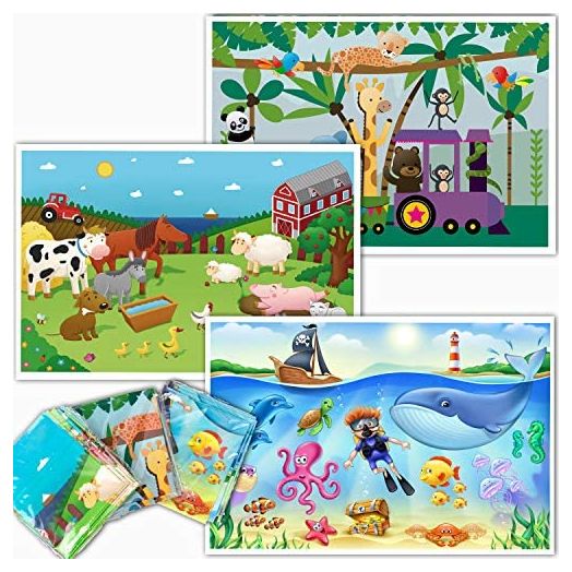 HomeWorthy Disposable Placemats for Baby - Cute Animal Toddler Placemat That Sticks to Tables at Restaurants - (Assorted 40 Pack with 3 Designs)