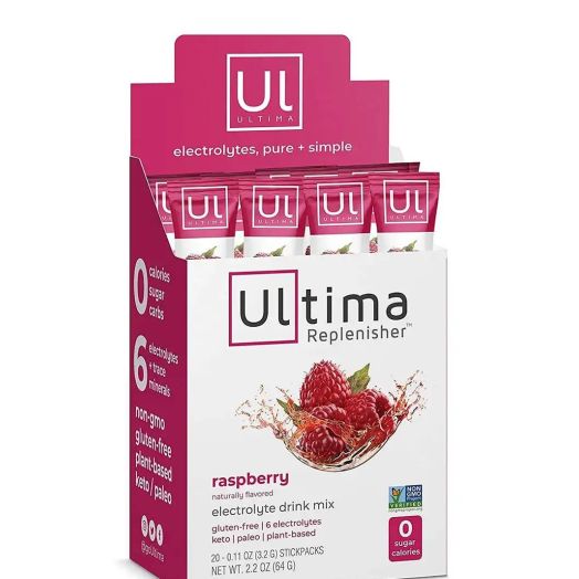 Ultima Replenisher Electrolyte Hydration Powder, Raspberry Flavor - 1 Box of 20 Stickpacks