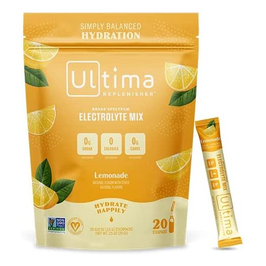 Ultima Replenisher Electrolyte Hydration Powder, Lemonade, 20 Count Stickpacks Pouch - Sugar Free, 0 Calories, 0 Carbs - Gluten-Free, Keto, Non-GMO with Magnesium, Potassium