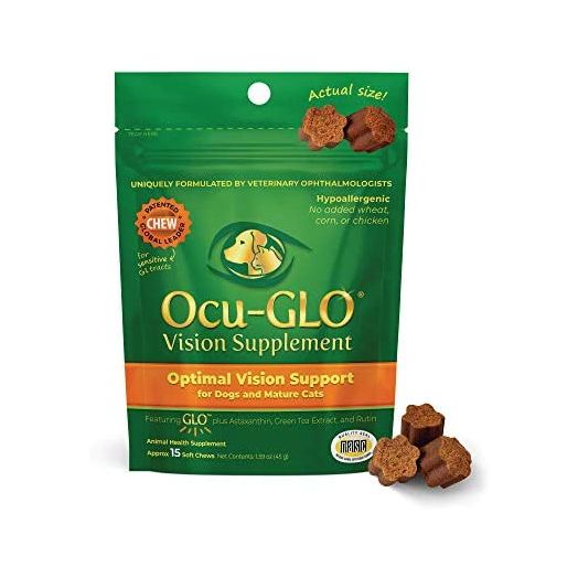 Ocu-GLO Cat & Dog Senior Supplement for Eye Support - Soft Chews Vision Vitamins Supplements for Large and Small Pets Care with Lutein, Omega-3 Fatty Acids, Grape Seed Extract & Antioxidants