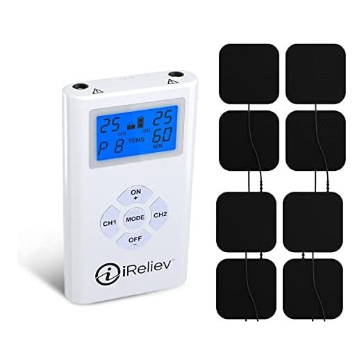 iReliev TENS Unit Electronic Pulse Massager & (8) Electrodes Pain Relief Bundle - Original iReliev TENS Unit with Extra TENS Unit Pads.