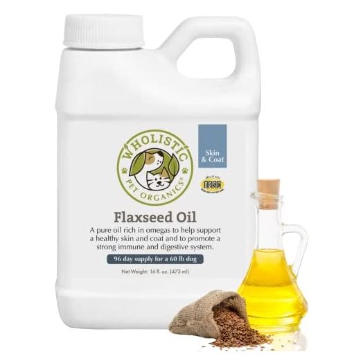 Wholistic Pet Organics Flaxseed Oil: Organic Flaxseed Oil for Dogs - Flax Oil Dog Supplement with Antioxidant Rich Rosemary and Omega 3, 6 Fatty Acids for Cardio, Immune, Skin and Coat Health - 16 Oz
