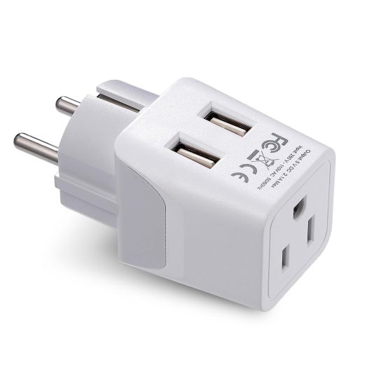 Ceptics Schuko, Germany, France, Spain Travel Adapter Plug with Dual USB - Usa Input Type E/F - Ultra Compact Perfect for Cell Phones, Laptop, Camera Chargers, iWatch, iPad, iPhone and More (CTU-9)