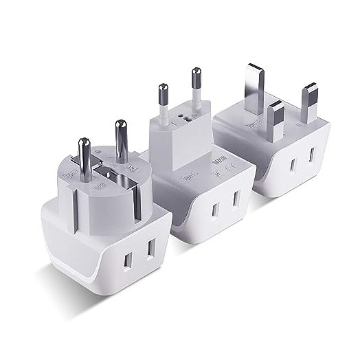 Ceptics Complete European Travel Adapter Set - 2 In 1 Usa to Europe, Germany, England, Spain, Italy, Iceland, France, (Type G, E/F, Type C) - 3 Pack, Safe Grounded Perfect for Cell Phones, Laptops