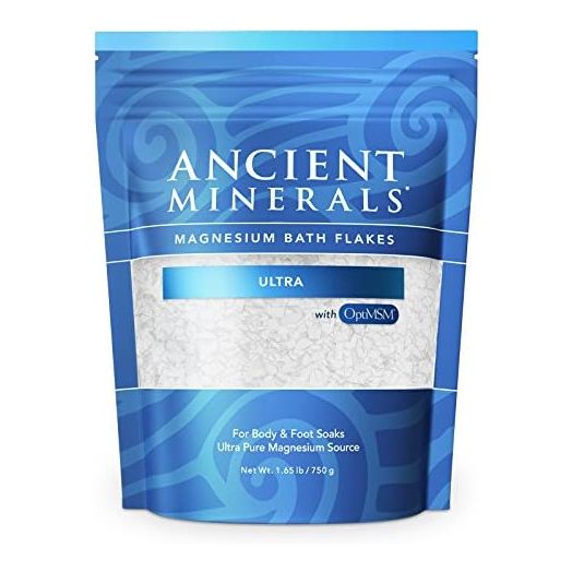 Ancient Minerals Magnesium Bath Flakes Ultra with OptiMSM - Resealable Magnesium Supplement Bag of Zechstein Chloride with Proven Better Absorption Than Epsom Bath Salt (1.65 lb)