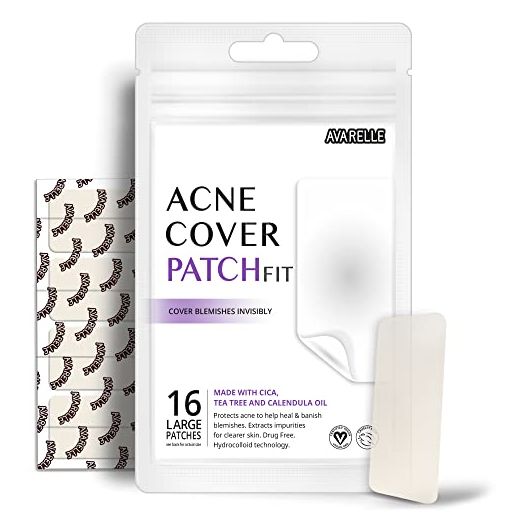 Avarelle Acne Cover Patch FIT (16 Count) Blemishes Patches, Acne Spot Treatment for Zit with Tea Tree, Calendula and Cica Oil for Face, Neck, & Back, Vegan, Cruelty Free (RECTANGULAR / 16 PATCHES)