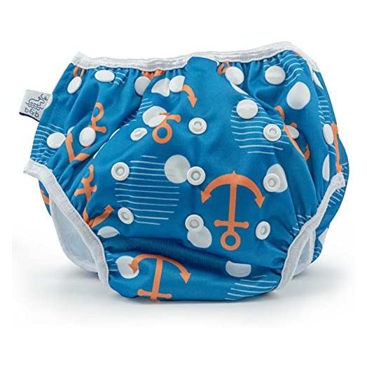 Eco-Friendly Reusable Baby Swim Diapers (Sizes N–5) – Adjustable, Easy-Wash Nageuret Reusable Swim Diaper Boys & Girls – Soft, Breathable, Waterproof Swim Wear for Baby & Newborn! (Anchors)