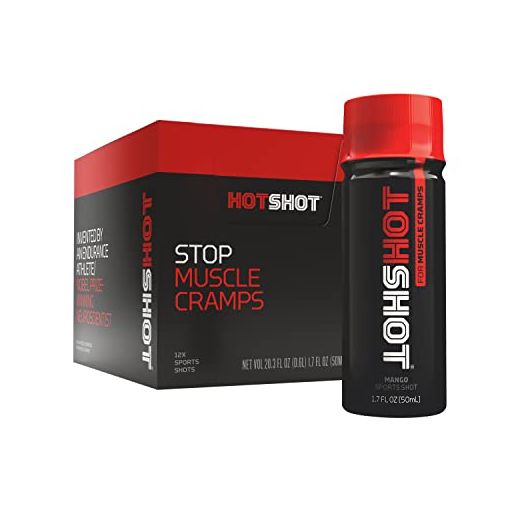 HOTSHOT Sports Shot Muscle Cramp Relief, All-Natural Pre & Post Workout, Organic Active Ingredients, Fast-Acting, Scientifically-Proven - Gluten-Free, GMO-Free (Spicy Mango) (1.7 Fl Oz (Pack of 12))