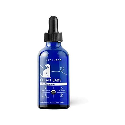 kin+kind Organic Ear Cleaner for Dogs (4 fl oz) - Eliminates Waxy Buildup, Odor and Itchy Irritation - Witch Hazel, Tea Tree Oil and Aloe Vera for Safe, Natural in-Home Pet Grooming - Made in USA