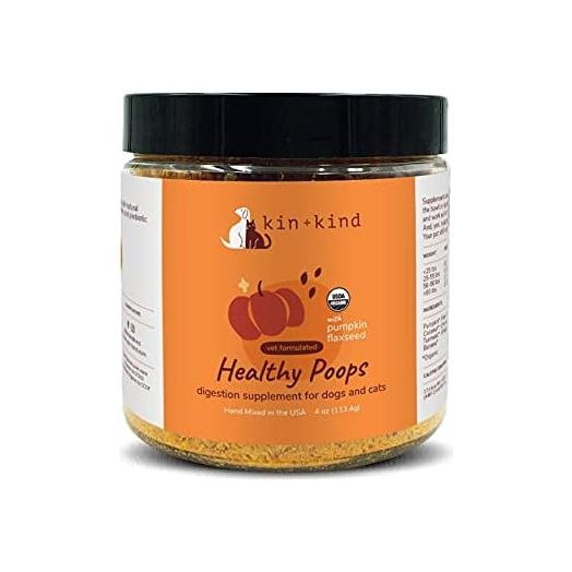 kin+kind Organic Fiber for Dogs & Cats - Pumpkin Boost for Healthy Poops - Stomach and Bowel Support - Digestive Health - Natural Formula with Flax Seed, Ginger, Turmeric and Coconut - Made in USA