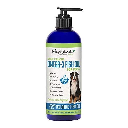 Deley Naturals Wild Caught Fish Oil for Dogs - Omega 3-6-9, GMO Free - Reduces Shedding, Supports Skin, Coat, Joints, Heart, Brain, Immune System - Highest EPA & DHA Potency - Only Ingredient is Fish