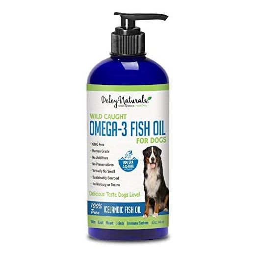 Deley Naturals Wild Caught Fish Oil for Dogs - Omega 3-6-9, GMO Free - Reduces Shedding, Supports Skin, Coat, Joints, Heart, Brain, Immune System - Highest EPA & DHA Potency - Only Ingredient is Fish