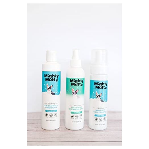 Mighty Mutt Dog Grooming Kit | All-Natural, Toxin-Free | Includes Dry Shampoo, Hypoallergenic Shampoo, and Deodorizing Spray | 3 Piece Set
