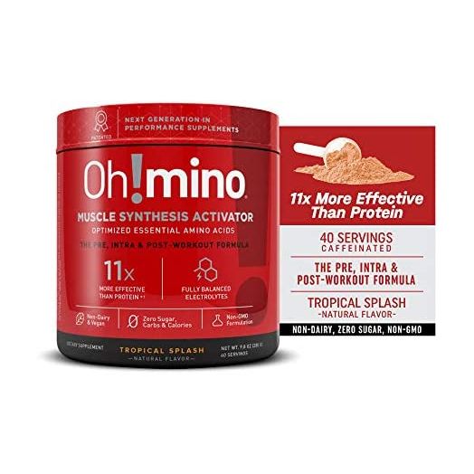 Oh!mino Muscle Synthesis Activator Tropical Splash Flavor (Caffeinated, 40 Servings 280grams) Amino Acids Supplement, Electrolytes Powder Supplement, Pre & Post Workout Recovery Drink – Oh!Nutrition