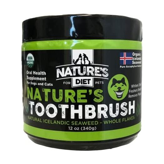 Nature's Diet Nature's Toothbrush Icelandic Seaweed Whole Flakes Oral Health Breath and Build-up Control Daily Meal Topper for Dogs & Cats