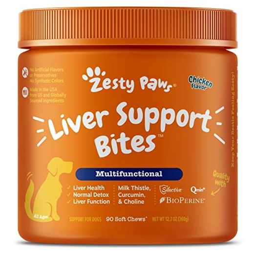 Zesty Paws Liver & Kidney Support Supplement for Dogs - with Milk Thistle Extract, Turmeric Curcumin, Cranberry & Choline - Natural & Grain Free Soft Chew Formula - for Dog Liver Function & Detox