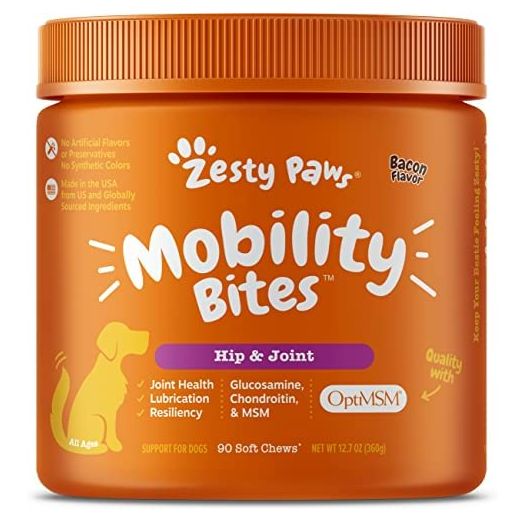 Zesty Paws Glucosamine for Dogs - Hip & Joint Health Soft Chews with Chondroitin & MSM - Functional Dog Supplement for Pet Mobility Support with Kelp + Vitamins C and E for Hips & Joints