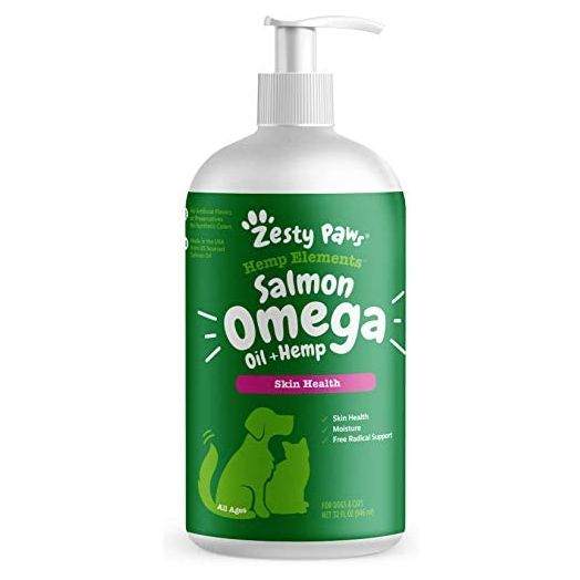 Zesty Paws Salmon Omega Oil Hemp for Dogs and Cats with Wild Alaskan Salmon Oil Omega 3 and 6 Fatty Acids with EPA DHA for Pets Supports Normal Skin Moisture and Immune System Function