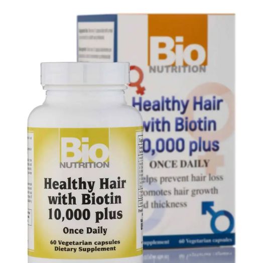 Bio Nutrition Healthy Hair with Biotin 10,000 plus - 60 Vegetarian Capsules