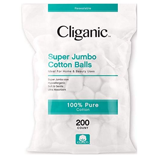 Cliganic Super Jumbo Cotton Balls (200 Count) - Hypoallergenic, Absorbent, Large Size, 100% Pure