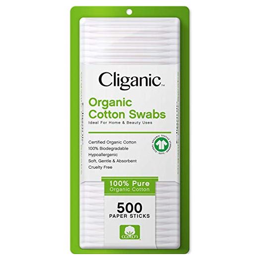 Cliganic Organic Cotton Swabs, 500 Count - 100% Pure Natural Biodegradable Cotton, Chlorine-Free Hypoallergenic, Soft, Gentle & Absorbent Buds