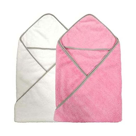 Polyte Premium Hypoallergenic Microfiber Hooded Baby Bath Towel, 36 x 36 in, 2 Pack (Pink/White)