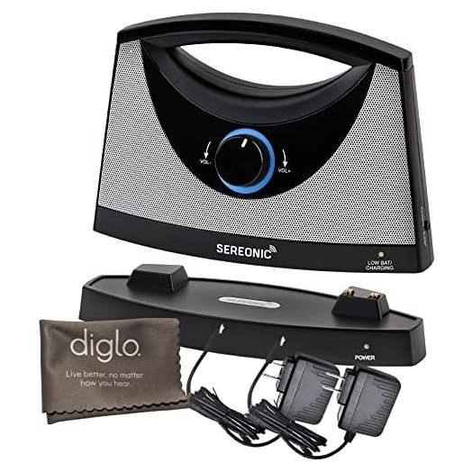 Sereonic Wireless TV Listening Speaker | TV-SB Portable Soundbox | Optical & Analog Connectivity | Extra Power Adapter | Diglo Microfiber Cloth