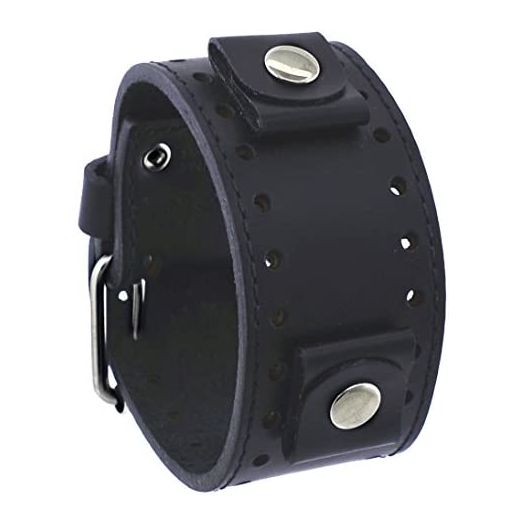 REV BOSS Series Lug Width Wide Black Leather Strap Cuff Watch Band - BOS-K 22mm