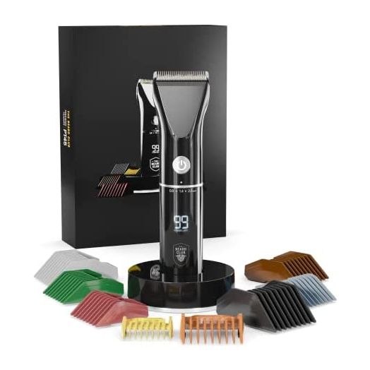 The Beard Club PT45 Beard & Hair Trimmer - Cordless Rechargeable High Power 7000 RPM - 8 Color Guides, 45 Unique Trim Lengths - Extra Sharp Mower Blades for Clean Cuts, Travel Ready