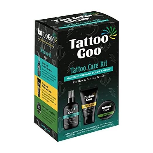 Tattoo Goo Aftercare Kit Includes Antimicrobial Soap, Balm, and Lotion, Tattoo Care for Color Enhancement + Quick Healing - Vegan, Cruelty-Free, Petroleum-Free, Lanolin-Free (3 Piece Set)