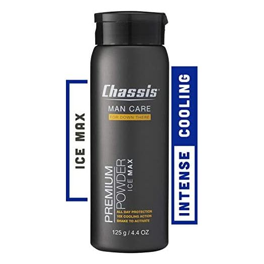 Chassis Ice Max Premium Body Powder for Men, Natural Deodorant with 10x The Cooling Sensation, Free of Talcum Powder, Parabens, and Menthol