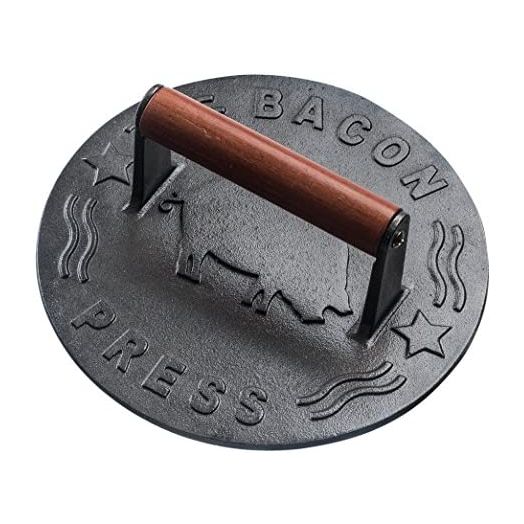 Bellemain Cast Iron Grill Press, Heavy-duty bacon press with Wood Handle, 8.5-Inch Round