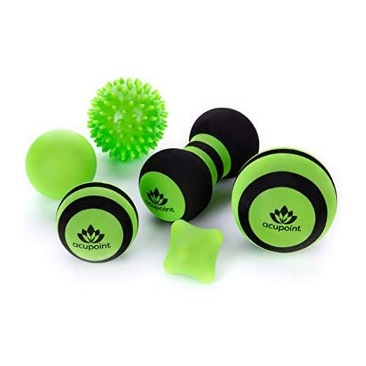 Acupoint Massage Ball Set 6 Physical Therapy Balls for Post Workout Deep Tissue Trigger Point Myofascial Release Lacrosse Ball Peanut Ball Spiky Ball Hand Therapy Ball Lg & Sm Foam Balls (Green)