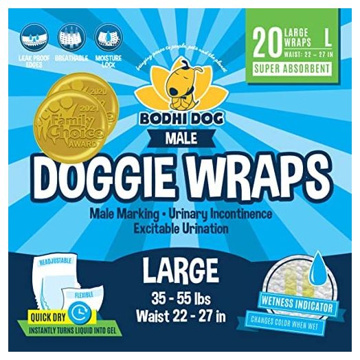 Disposable Dog Diapers Male | 20 Premium Quality Adjustable Pet Diapers with Moisture Control and Wetness Indicator | 20 Count Large Size