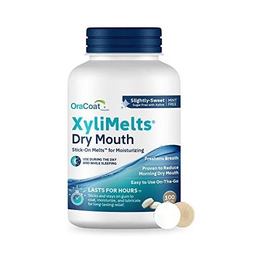 OraCoat XyliMelts Dry Mouth Relief Oral Adhering Discs, Slightly Sweet with Xylitol, For Dry Mouth, Stimulates Saliva, Non-Acidic, Day and Night Use, Time Release for up to 8 Hours, 100 Count