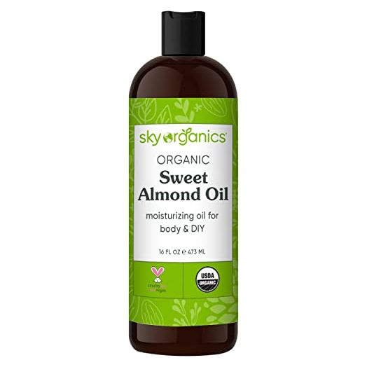 Sky Organics Organic Sweet Almond Oil for Body 100% Pure & Cold-Pressed USDA Certified Organic to Moisturize, Soften & Nourish, 16 fl. Oz