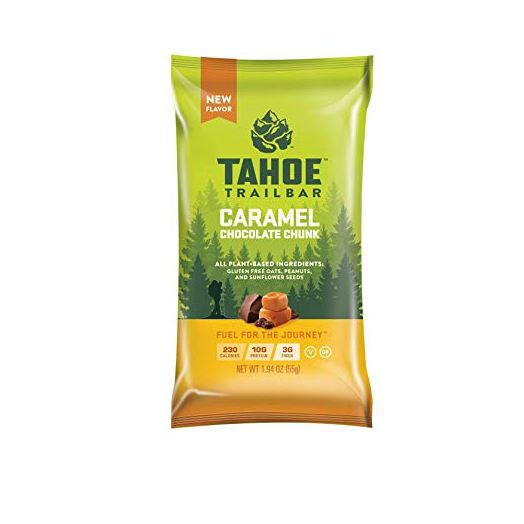 Tahoe Trail Bar, Plant-Based Natural Energy Bar (1.94 Ounce Protein Bar, 12 Count) High Protein Non-GMO, Gluten Free, Vegan Healthy Snacks - Caramel Chocolate Chunk