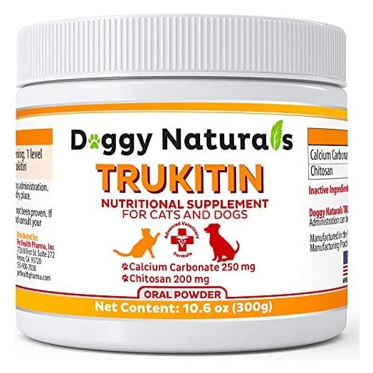 Pet Health Pharma Trukitin Chitosin Based Phosphate Binder for Cats & Dogs – All Natural Human Grade Ingredients for Renal Support Supplement with Calcium Carbonate Oral Powder (Made in U.S.A)