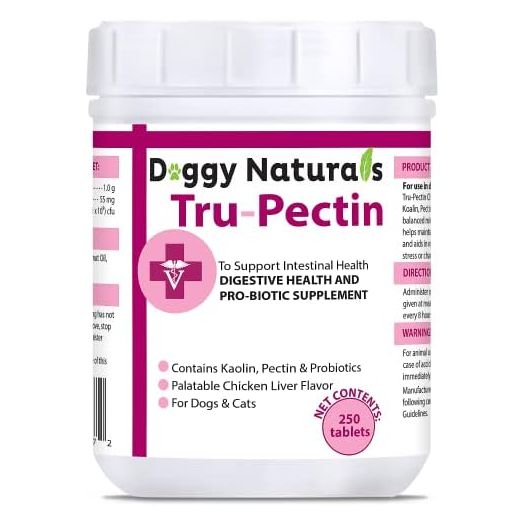 Tru-Pectin Anti-Diarrheal for Dogs & Cats, 250 Tablets– Chicken Liver Flavor –Helps Reduce Occasional Loose Stool & Diarrhea, Balance Gut pH, Support Normal Digestion & Gut Flora -Made in USA