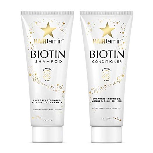 Hairtamin Hair Growth Shampoo and Conditioner Set - Paraben & Sulfate Free, Volumizing & Moisturizing, Natural Biotin Shampoos and Conditioners, Gentle Moisturizer on Curly & Color Treated Hair | HAIRtamin